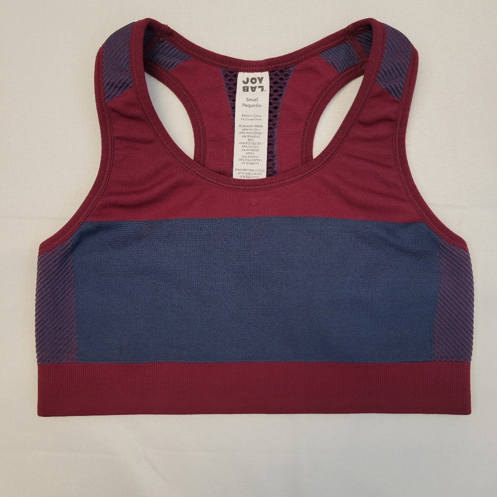 JoyLab Sports Bra Size S Mesh Trim Racerback Burgandy/Gray Womens